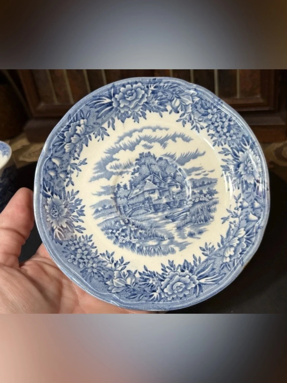Vintage 1950s Salem English Village Blue Transferware Teacup & Saucer England